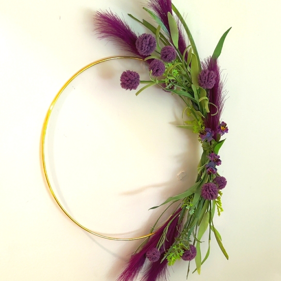 Handmade Gold Hoop Purple Floral Wreath - Picture 4 of 4